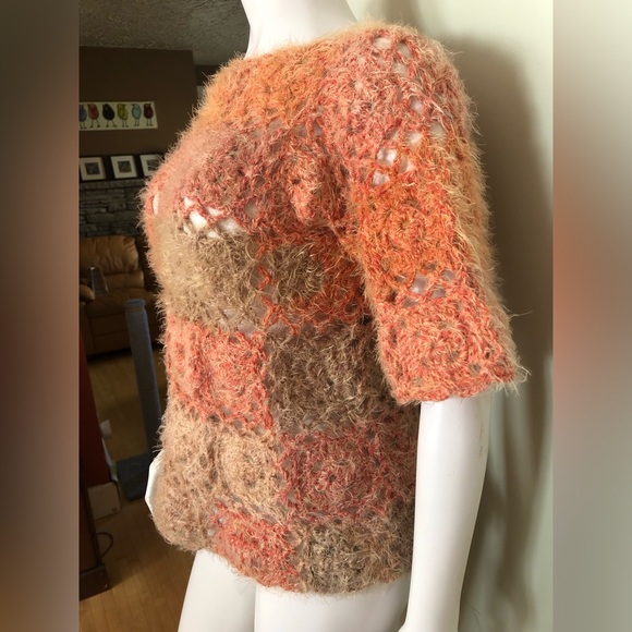 Fuzzy Peach Granny Square Hand Knit Sweater-Large - Picture 2 of 5